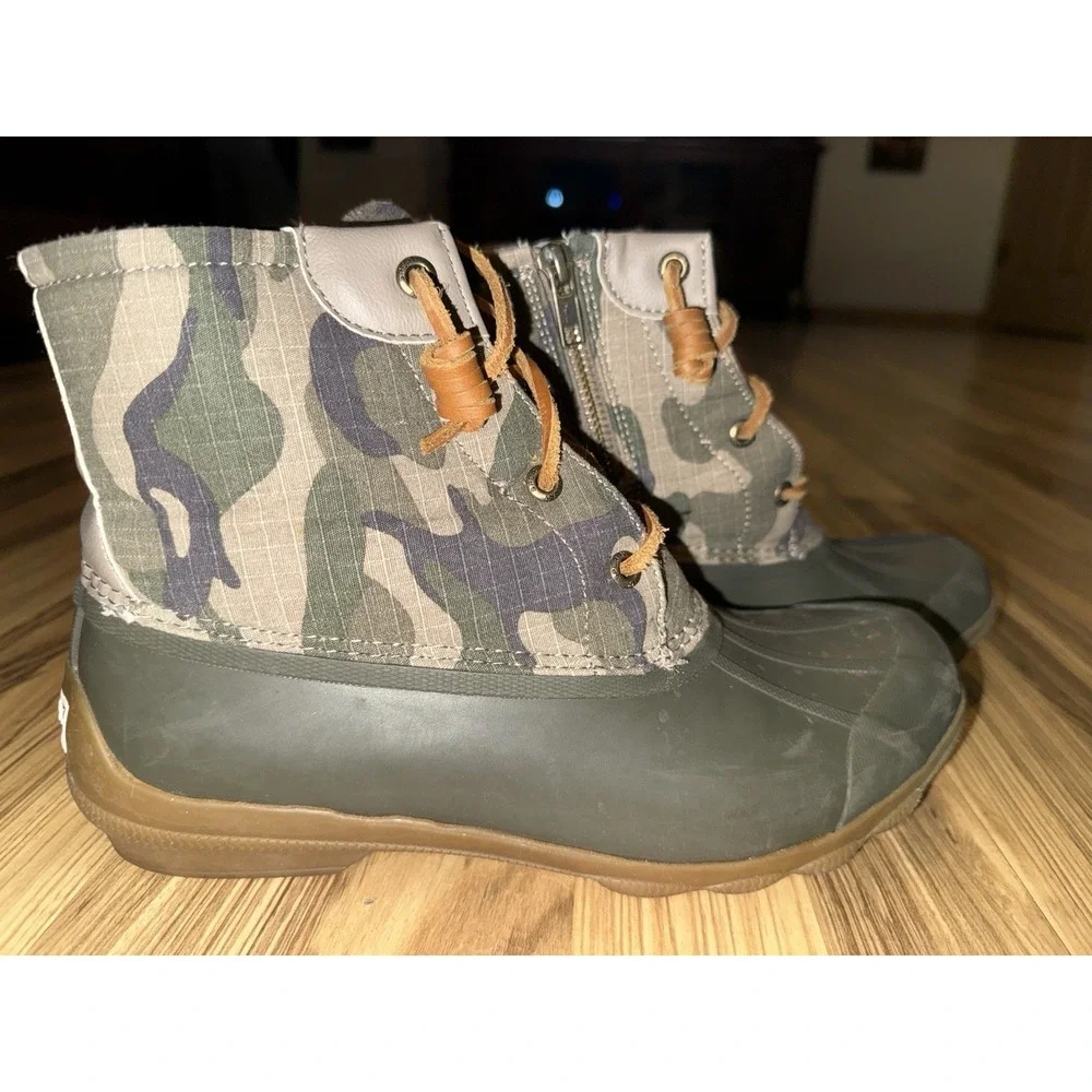 Sperry Syren Gulf Camo Driftwood Women's 8.5 Top-Sider Duck Boots green Tan